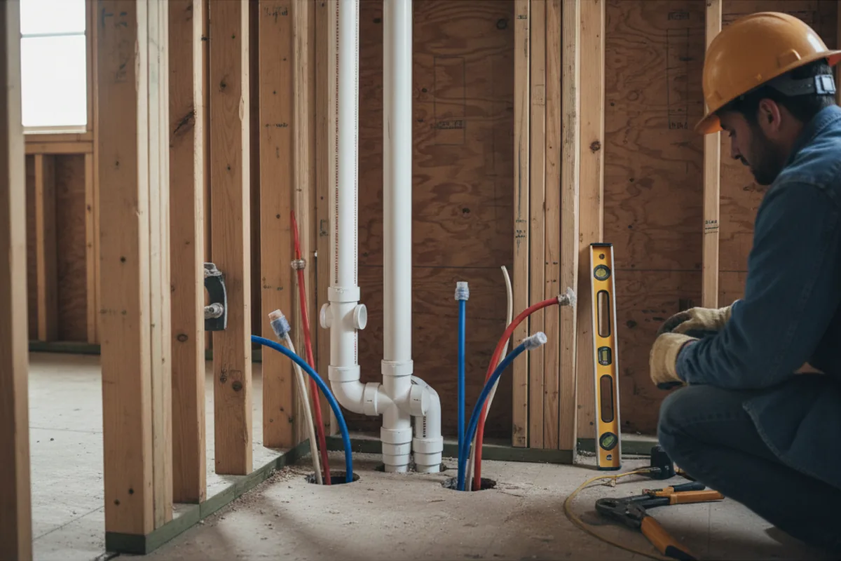 Drain and supply rough-in during Sump Pump Repair in Bridgman
