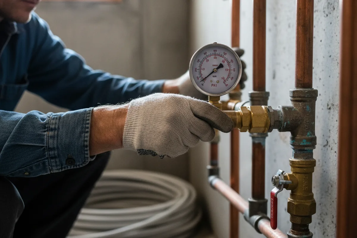 Pressure testing a repaired line during Water Line Repair in Bridgman